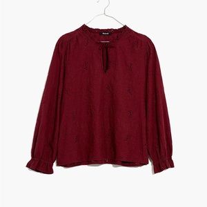Madewell Embroidered Eyelet Ruffled Popover Top Sz Small
